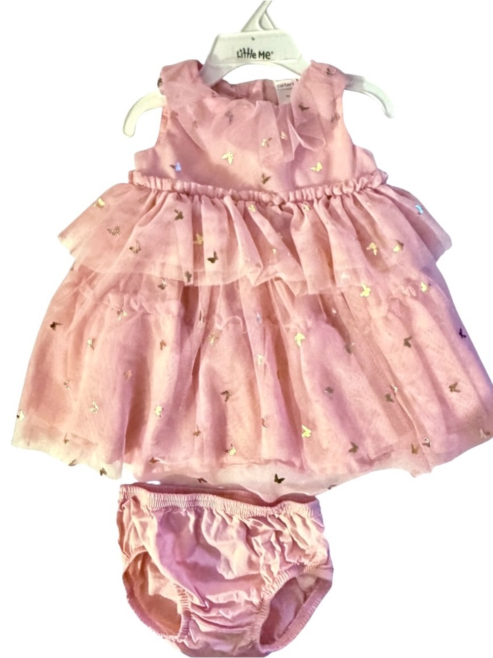 Pink Tiered Tulle Baby Dress with Bloomers 9 months